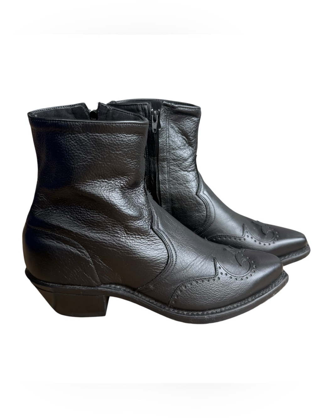 Abilene 6444 Black Leather Western Zipper Ankle Boots Rubber Outsole USA 8.5